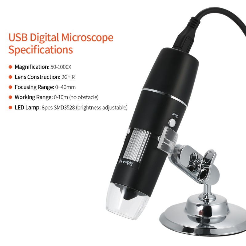 1000X Magnification USB Digital Microscope with Stand Magnifier with 8-LED