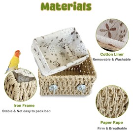 PandaPetals Bird Nest Bed Parrot House with Liner Hanging Bird Hammock Parakeet Nest Stuff Cage Accessories for Parrots Conure Budgie Cockatiel Finch Canary(Medium, 8.7'' x 6.3'' x 4.3'')