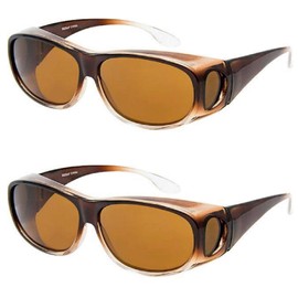 Incredible Bargains 2 Pair The Bella Colorful Two Tone Ombre Fit Over OTG Oval Sunglasses, 2 Brown