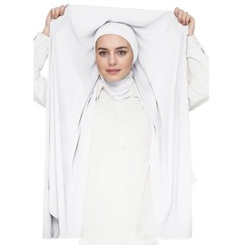 Lina & Lily Flowy Chiffon Instant Hijab Scarf Attached Jersey Ninja Undercap Full Coverage for Muslim Women (White)