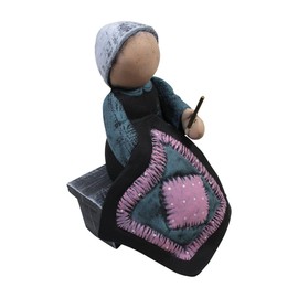 Renovators Supply Manufacturing Amish Family Blue/Multi Ceramic Figurine Amish Girl On Bench 7