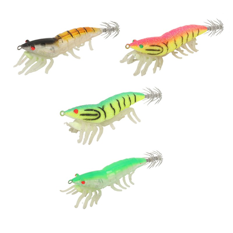 8pcs Shrimp Lures Luminous Silicone Realistic with Sound Beads Shrimp