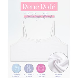 Rene Rofe - Sujetadores de entrenamiento para niñas, paquete de 5 tirantes elásticos de algodón para niñas, brasier de entrenamiento con tirantes delgados para niñas (7-14), Asst. Aspectos básicos, 14