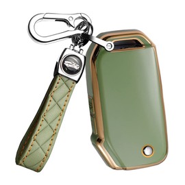 ontto TPU Car key fob cover Fit for Kia 2019 2020 Sportage Cerato Forte Sports GT Sorento Soul Niro Telluride Folding 3 buttons Key Case Holder bag keychain protector Accessories Green A