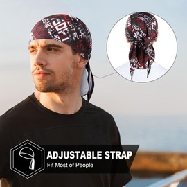WTACTFUL 2pcs Cooling Helmet Liner - Do Rag Skull Caps for Men - Hard Hat Liner Sweat Cap - Cycling Cap - Motorcycle Cap Pirate Bandana Durag for Women Black Red