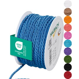 Halbach Seidenbänder Premium Cord (Azure Blue), Width 4 mm, Length 25 m, Made in Germany and Oeko-Tex Certified, Shiny Satin Cord Made of Acetate