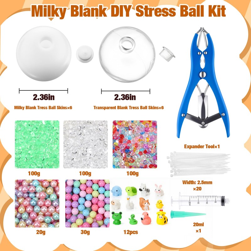 Tasdurian 12 Set DIY Stress Ball Making Kit Milky Blank