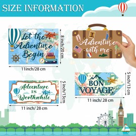 20 Pcs Travel Themed Party Decorations Set Let The Adventure Begin Sign Signs Bon Voyage for Birthday Baby Shower Decorations, 11 x 8 Inch, 5 Inch