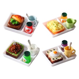 TENDYCOCO 4 Sets Miniature Food and Play Toast Model Miniature Dessert House Accessories Breakfast Props House Food Plate Miniature Bread