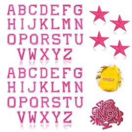 56 pcs Iron on Sew on Letter Patches for Clothes, Alphabet A to Z, Iron on Letters for DIY Clothing, Fabric, Shoes, Bags (Rose Red)