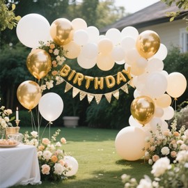 EWODEIEW Balloons Beige Gold, Pack of 60 Metallic Gold Matte White Helium Balloons, Cream White Gold Confetti Latex Balloons for Boho Birthday Wedding Women Graduation Party Baby Shower