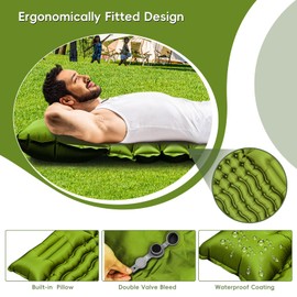 Double Sleeping Pad for Camping, Self Inflating 4" Extra-Thick Camping Mattress Pad 2 Person with Pillow, Built-in Foot Pump, Ultralight Camping Bed Mat for Backpacking Hiking Traveling Tent