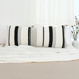 Labilin Boho Long Lumbar Pillow Covers 14x36 Inch Black and White Striped Chenille Throw Pillow Covers Rectangle Decorative Pillowcases for Sofa Couch Bed Living Room Farmhouse Decor