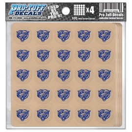 Bear Award Decals Thick mil Vinyl 1-1/8" Diameter (100 Decals) Professional-Grade Football Hockey Baseball Softball Lacrosse (Royal on Clear)
