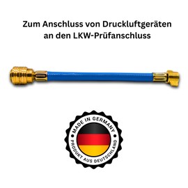 Truck Filling Hose 200 mm with Euro Coupling (NW 7.2) - GRUBENSTAHL® Compressed Air Adapter for Test Connection - 18 Bar - Brass Connections - Tyre Inflator & Workshop Accessories