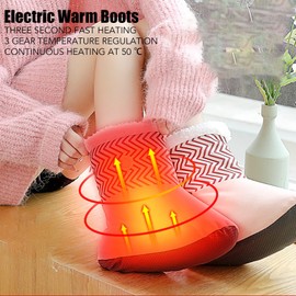 Diydeg Heated Foot Warmers, 2Pcs Carbon Fiber Fast Heating Electric Heated Slipper Boot, Fleece Soft Comfortable Anti Skid Rechargeable Winter Heating Shoes for for Men Women