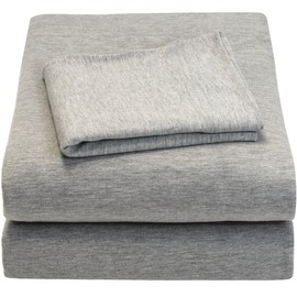 Full XL 100% Cotton Jersey Knit Sheet Set - Extra-Soft, Breathable & Hypoallergenic - 15" Deep Pockets, 54" x 80" - Ideal for Extra Long Full Beds - 4PC Set (Full XL, Heather Grey)