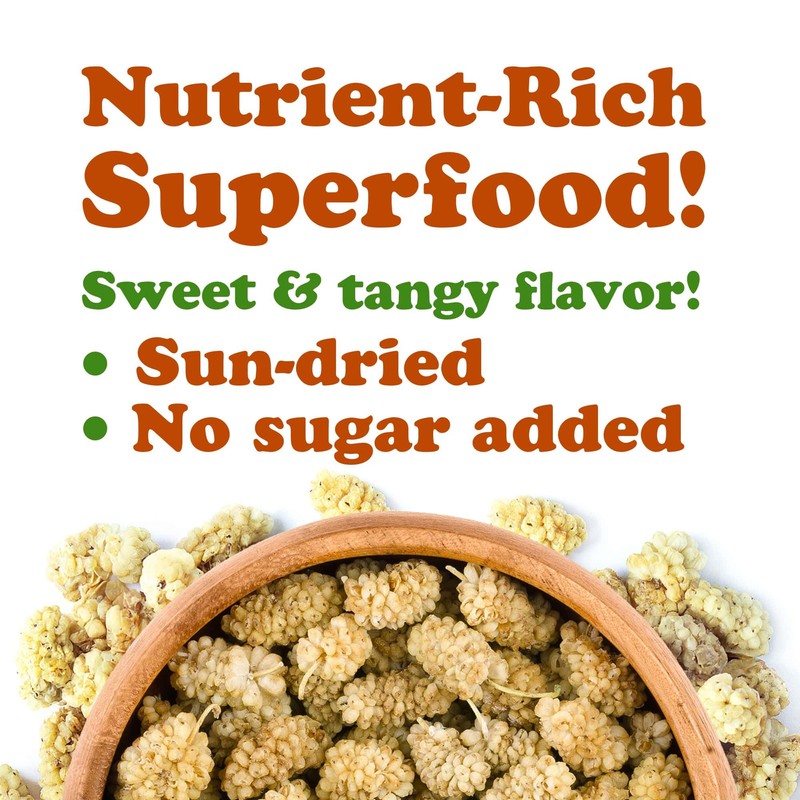 Food to Live Organic Dried White Mulberries, 1 Pound -