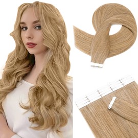 Hairro Tape In Hair Extensions Human Hair Remy Tape On Extensions Adhesive Skin Weft Tape In Hair Natural Glue in Hairpieces Full Head Blonde Remy Tape Extensions 14 inch 30g 20pcs #27 Dark Blonde