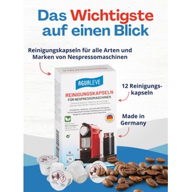 AGUALEVE® Nespresso Cleaning Capsules, Pack of 12, Suitable for all Nespresso Machines up to Vertuo Line, Brand Quality, Made in Germany, 360° Cleaning Formula