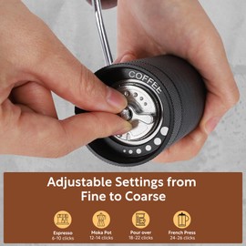 WUZHPG Manual Hand Coffee Grinder with 6 Axis Stainless Steel Conical Burr with Straight Handle for French Press/Drip/Pour over/Espresso,Aluminum Alloy Manual Coffee Grinder,25g Capacity (Black)