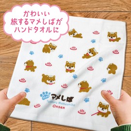 Traveling Mameshiba Hand Towels, Set of 2, Soft Towels, Gentle on the Skin, 100% Cotton, Made in Japan, Cute Character, Shiba Inu, Mameshiba (Hot Spring Version)