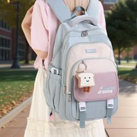 Makukke School Backpack Teenager School Bag Girls 5th Class 30L Storage Space School Bag Waterproof Backpack School Casual Children's Backpack with Cute Pendant, Green, Daypack Backpacks