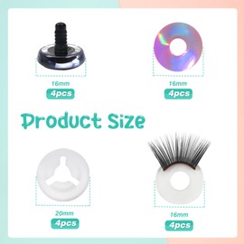 TOAOB 4 Sets 16mm Glitter Safety Eyes with Washers and Eyelashes for Amigurumis Pink Plastic Craft Crochet Eyes for DIY Puppet Stuffed Animals Doll Making