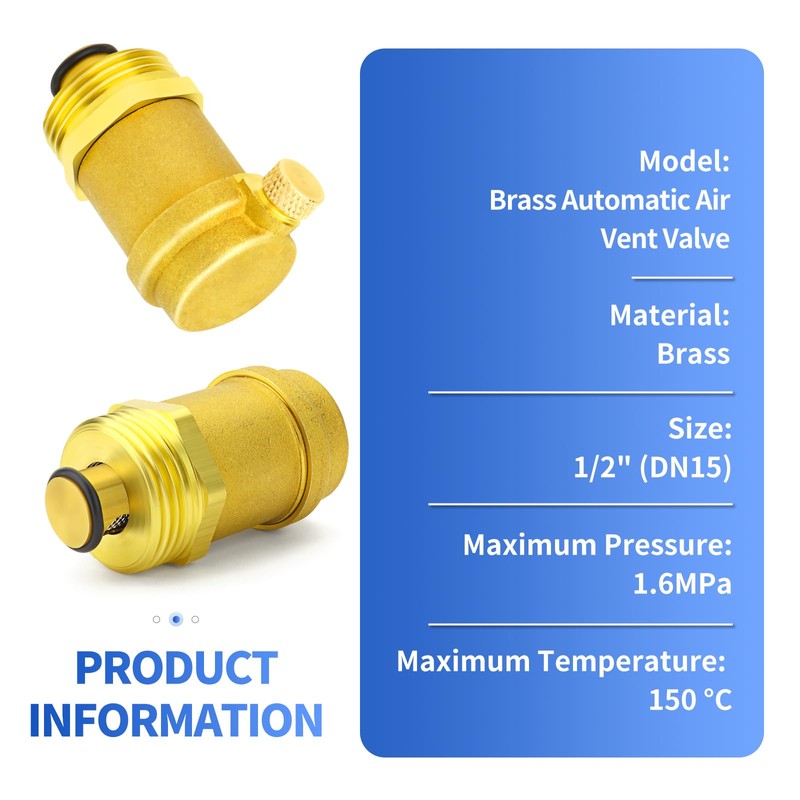 ERGAOBOY 2Pcs Brass Automatic Air Vent Valve, 1/2" BSP Air