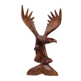 LARGE HAND CARVED MAHOGANY WOOD Bald EAGLE, 20 in TALL Indian Cowboy Horse