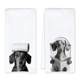 JFFTLL Funny Newspaper Dachshund Dog Bathroom Hand Towels, Weiner Dog Gifts for Women Hand Towels for Bathroom Washroom Restroom Decor, Gifts for Dachshund Lovers, 16x24 Inch Set of 2