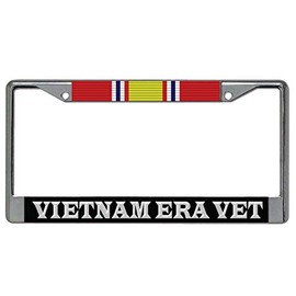 Vietnam Era Veteran National Defense Ribbon Metal License Plate Frame (Chrome)