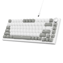 ATTACK SHARK Teclado mecánico para Juegos ajazz AK820 75% con Cable, Perilla Intercambiable en Caliente, Interruptor Lineal AS Rojo LED Blanco para PC/Win/Mac - Gris y Blanco