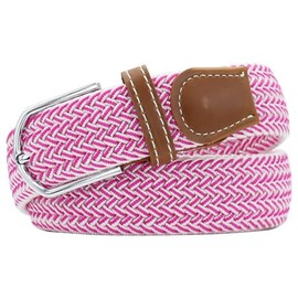 Huyfhksd Multicolored Elastic Woven Golf Belts Casual Braided Stretch Belt for Men and Women, XL, White and Pink