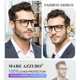 MARE AZZURO Oversized Blue Light Blocking Reading Glasses Men Computer Reader 0 1.0 1.25 1.5 1.75 2.0 2.25 2.5 2.75 3.0 3.5 4.0 5.0 6.0 (Black, 125)