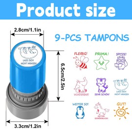 KQWVZ Pack of 9 Self-Inking Teacher Stamps, Teacher Self-Inking Colourful Cartoon Teacher Review Reward Motivation Stamps, Praise Encouragement Children for Students Homework