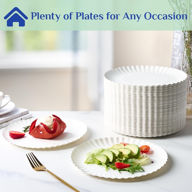 MUCHII 300 Count 9 Inch Paper Plates, Disposable Dinner Plates