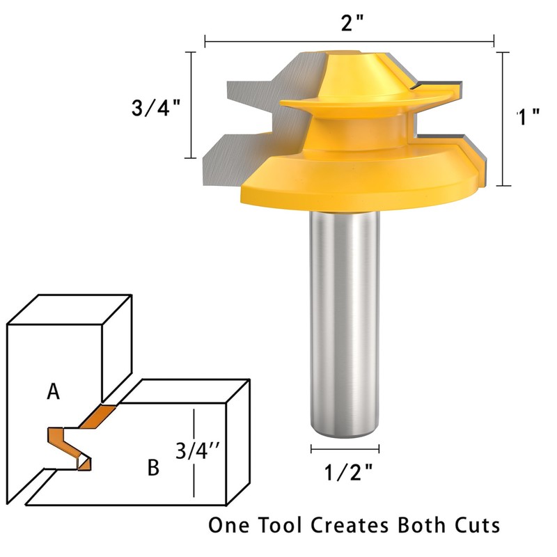 45 Degree Lock Miter Router Bit 1/2 Inch Shank, 3-Piece