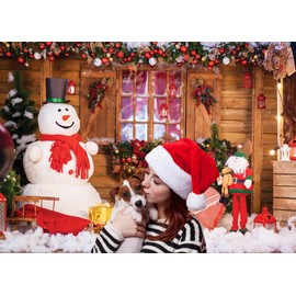 LYWYGG 7x5FT Vinyl Cute Snowman Photography Backdrop Christmas Backdrop Holiday Home Christmas Tree Gifts Background for Christmas Party Decoration Studio Props CP-98