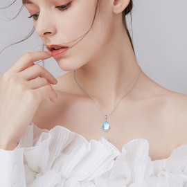 YAFEINI Moonstone Necklace for Women 925 Sterling Silver Filigree Zirconia Pendant Necklace Jewellery for Girls, Sterling Silver, Moonstone