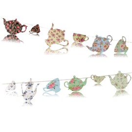 Tea Party Bunting Banner Decorations, 1 Set Tea Party vintage bunting, 12 PCS Afternoon Tea Flags Decorations, Reusable Floral Bunting for Afternoon Tea, Birthday, Garden Party