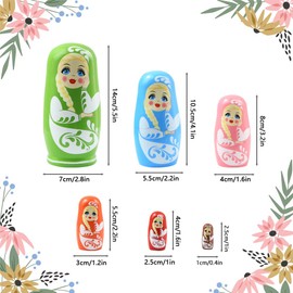 Set of 6 Colorful Long Braids Girl Wooden Russian Nesting Doll,Cute Lovely Girl Traditional Babushka Matryoshka Doll Stacking Toy Ornament for Kid Christmas Birthday Gift Party Home Decoration