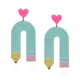 QIAOLEHUI Earrings for Women Pencil Earrings for Women Teacher Earrings Rainbow Lightweight Creative Earrings for Women Gifts for Students Teachers (Green)