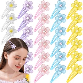 30Pcs Flower Hair Clips Cute Cherry Hair Barrettes Jelly Sakura Hair Snap Clips Floral Hair Pins Y2K Side Bangs Alligator Duckbill Clips Decorative Colorful Accessories for Women Girls