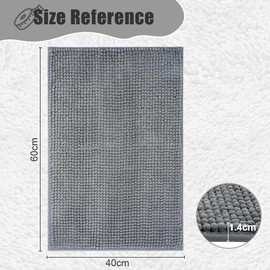 flintronic Bath Mat, Grey Bath Mat Non-Slip Anti Mould, 40 x 60 cm Chenille Bath Mat, Super Absorbent Fluffy Bath Mats for Bathroom, Machine, Washable Quick Dry