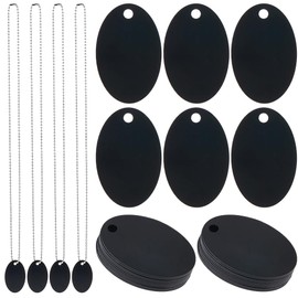 SUNNYCLUE 1 Box DIY 20 Sets Aluminum Stamping Tags 20Pcs Stamping Blank Tag with 20Pcs Stainless Steel Necklace Chain Pet Dog Metal Black Oval Aluminum Engraving Blanks for Jewellery Making Kits