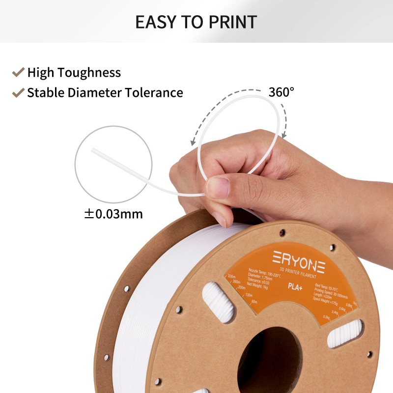 ERYONE PLA Plus 3D Filament 1.75MM Diameter 1kg ManufacturerColor: White
