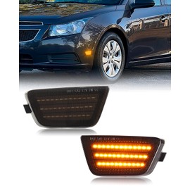 PWOBVZ LED Side Marker Lights for Chevy Cruze 2011 2012 2013 2014 2015, Smoked Lens Amber LED Front Bumper Signal Lamps，pack of 2
