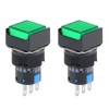 uxcell 2 pcs 16mm Latching Push Button Switch Green Square