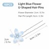 10Pcs Blue Flower Hair Pins,Rhinestone U-Shaped Bridal Hair Accessories